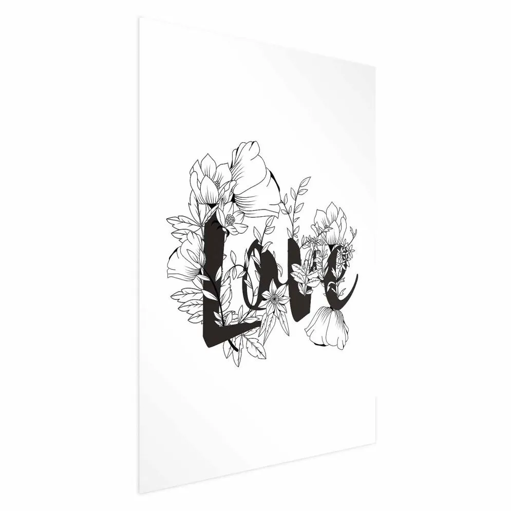 Plakat Love w kwiatach 60x90 cm bez ramy z marginesem | MIRAT.