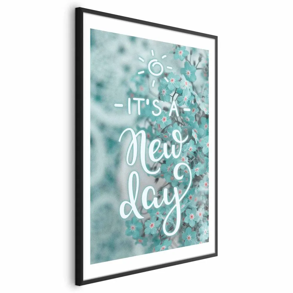 Plakat New day 21x30 cm z ramą czarną z marginesem | MIRAT.