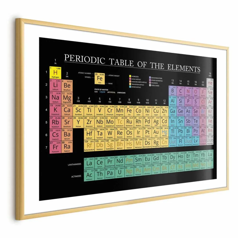 Plakat Tablica Mendelejewa 30x21 cm z ramą złotą z marginesem | MIRAT.