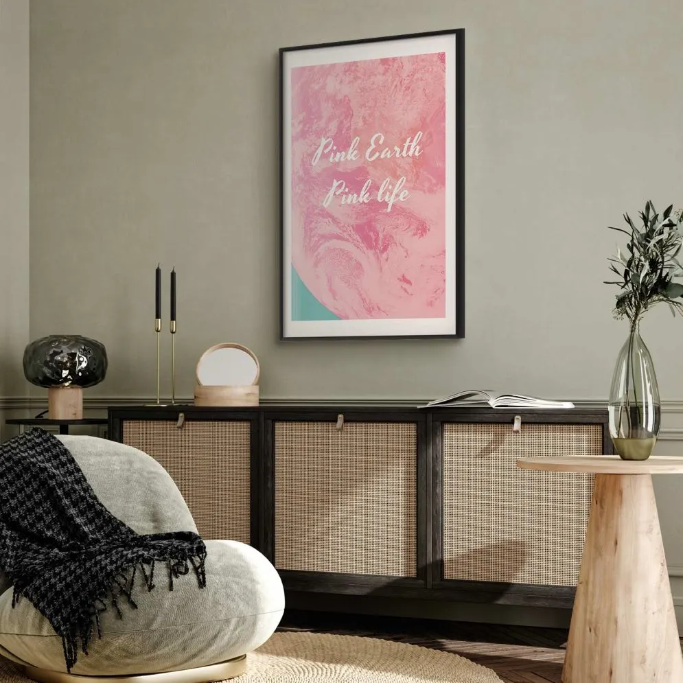 Plakat Pink Earth 21x30 cm z ramą czarną z marginesem | MIRAT.