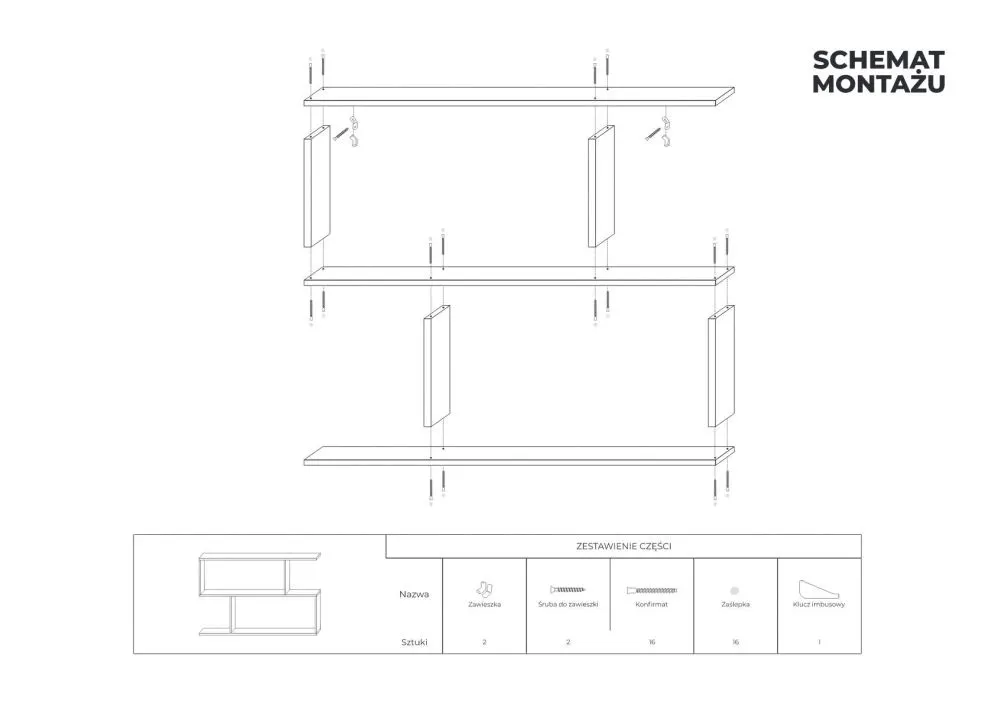 Półka ALESIA 7 dąb artisan wisząca do salonu | MIRAT. styl LOFT