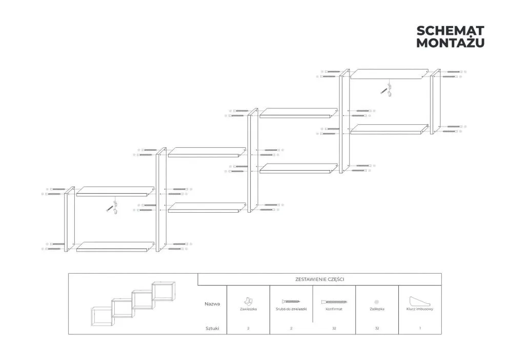 Półka ALESIA 3 dąb sonoma wisząca do salonu | MIRAT. w stylu LOFT kolekcja