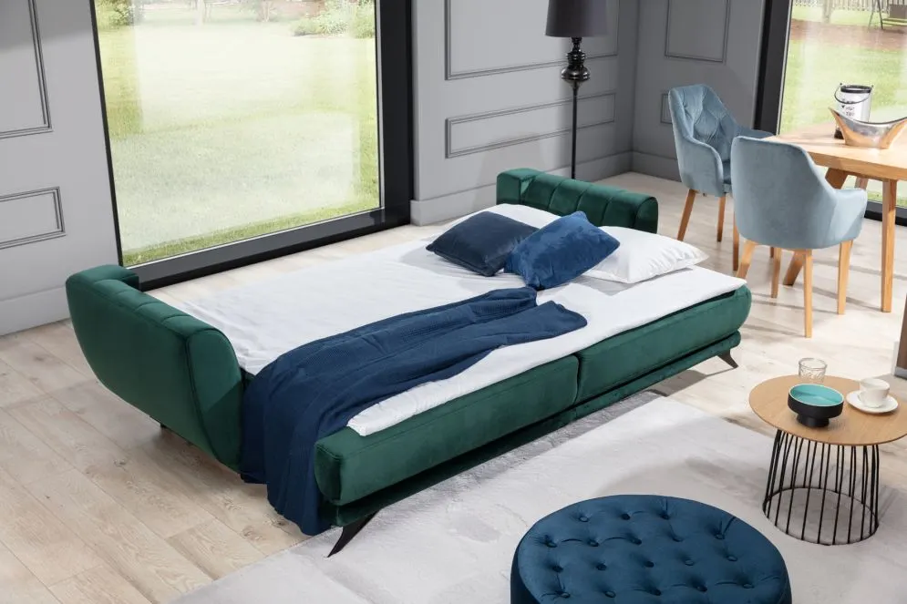 Sofa rozkładana z funkcją spania MEGIS VELVET granatowa welurowa | MIRAT.