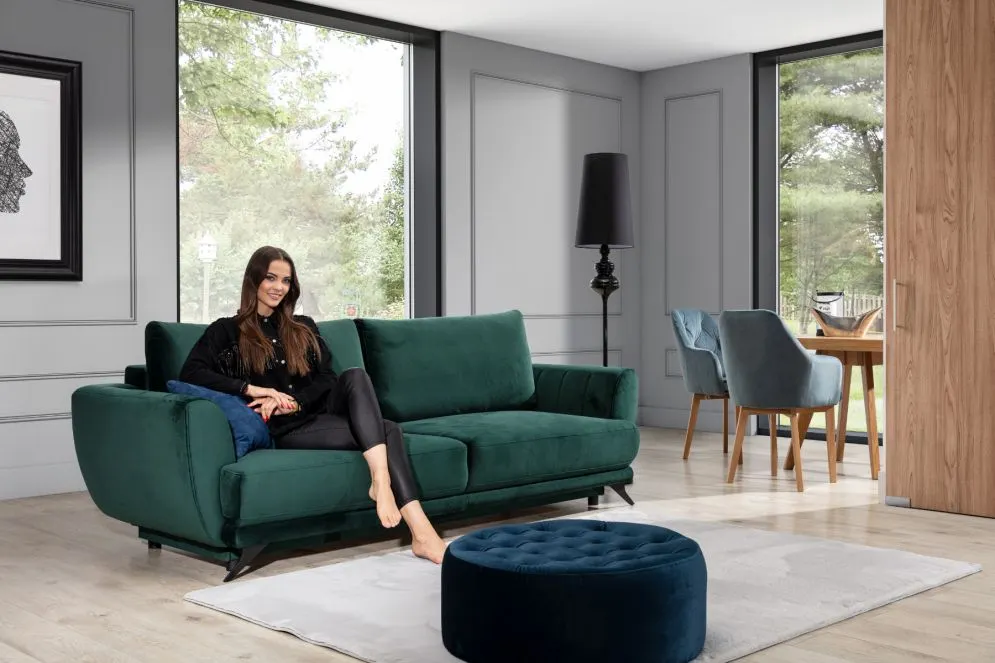 Sofa rozkładana z funkcją spania MEGIS VELVET granatowa welurowa | MIRAT.