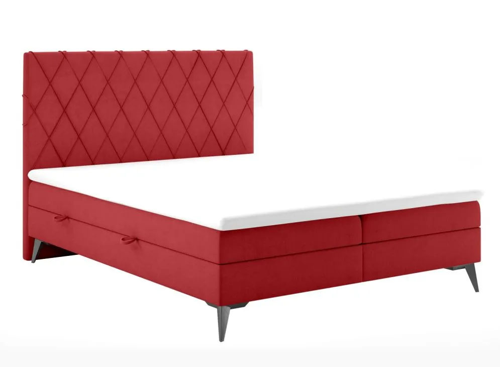 Łóżko kontynentalne IBETIO 160 bordowe velvet z pojemnikiem i materacem | MIRAT. styl GLAMOUR