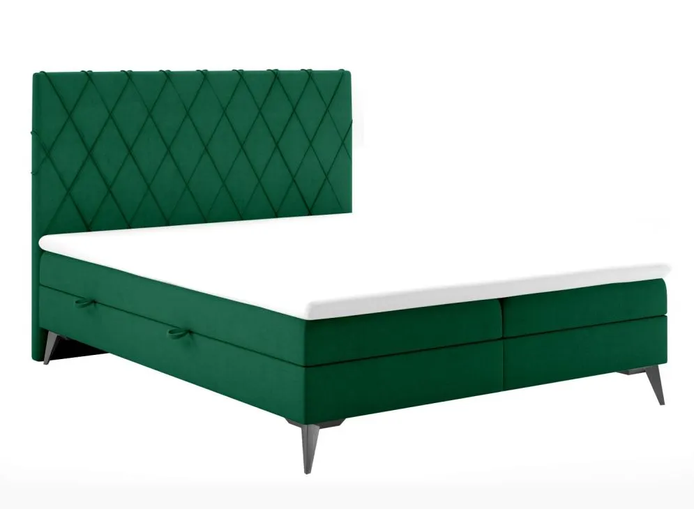 Łóżko kontynentalne IBETIO 140 zielone velvet z pojemnikiem do sypialni | MIRAT. styl GLAMOUR