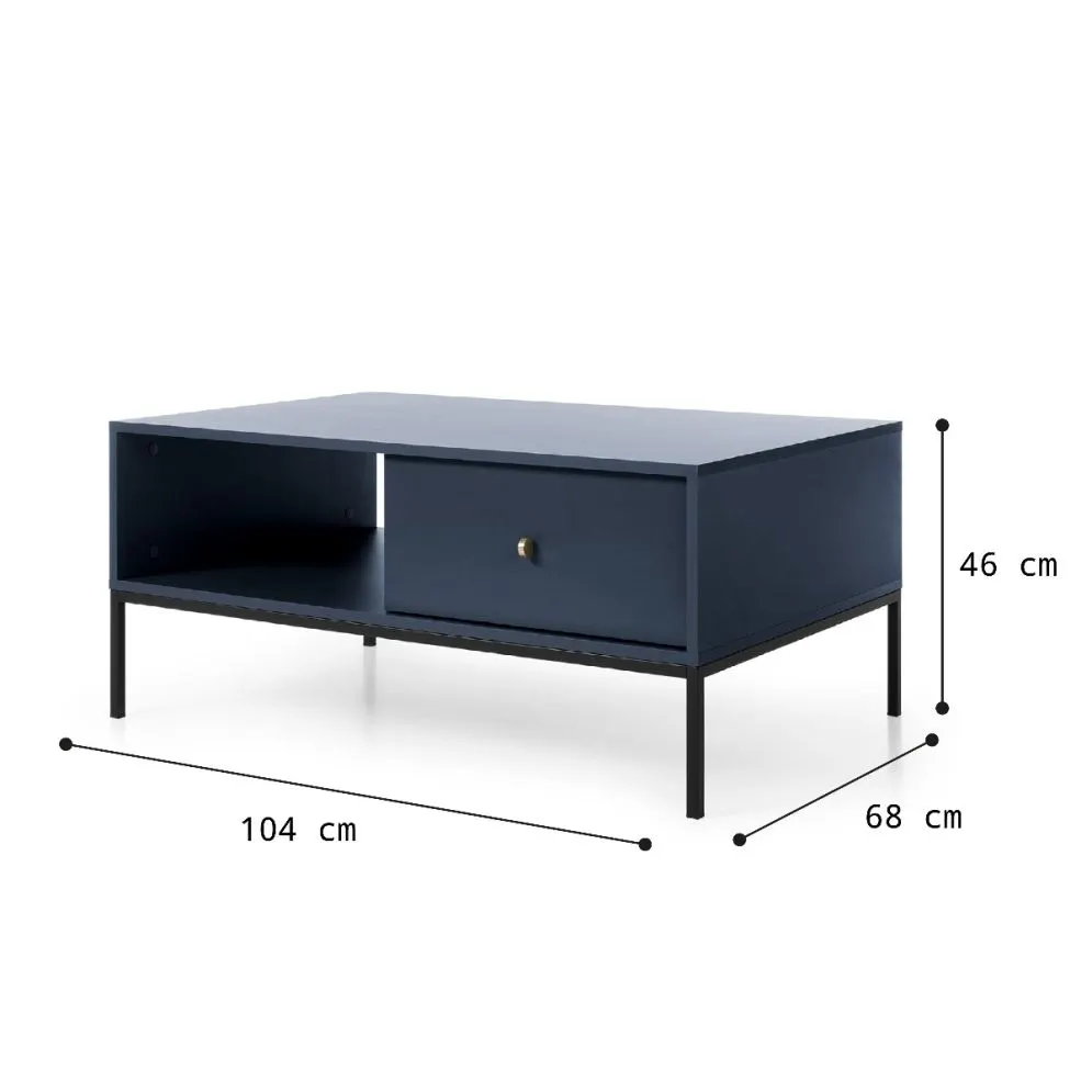 Stolik kawowy ALANI granatowy mat na metalowych nogach do salonu | MIRAT. w stylu LOFT kolekcja ALANI