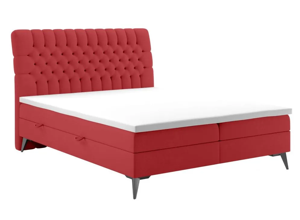 Łóżko kontynentalne BETAFO 180 bordowe velvet z pojemnikiem i materacem | MIRAT. styl GLAMOUR