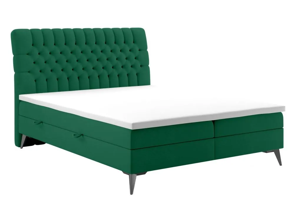 Łóżko kontynentalne BETAFO 180 zielone velvet tapicerowane aksamitem | MIRAT. styl GLAMOUR