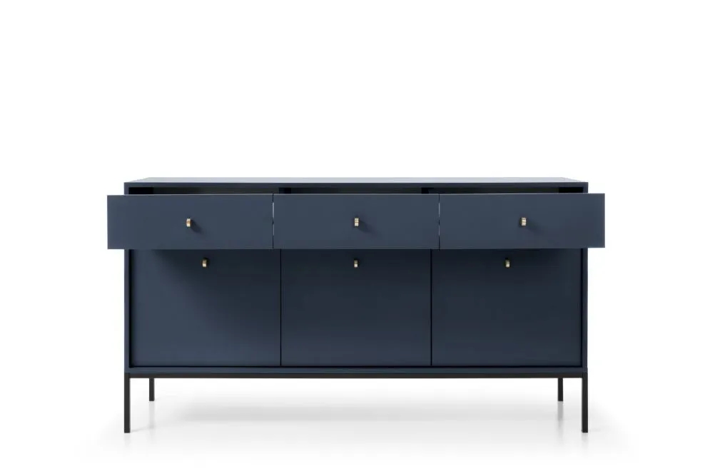 Komoda szeroka ALANI 3D3S granatowa z szufladami i półkami 154 cm | MIRAT. w stylu LOFT kolekcja ALANI
