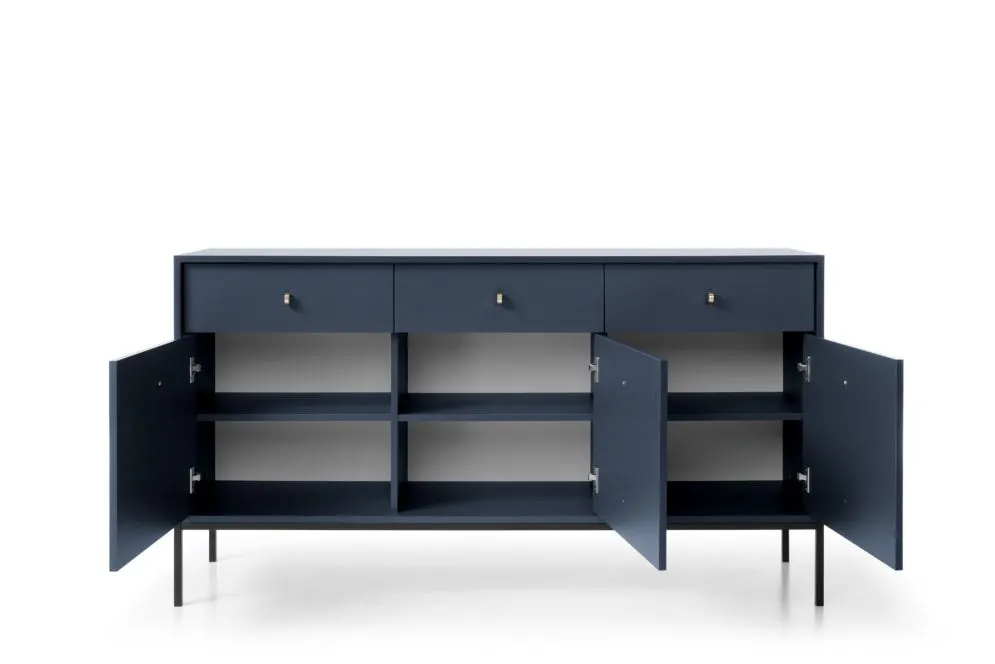 Komoda szeroka ALANI 3D3S granatowa z szufladami i półkami 154 cm | MIRAT. w stylu LOFT kolekcja ALANI