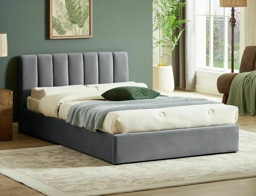 Łóżko tapicerowane MONTREAL VELVET 120x200 szare z pojemnikiem w stylu glamour I sklep meblowy MIRAT. styl GLAMOUR