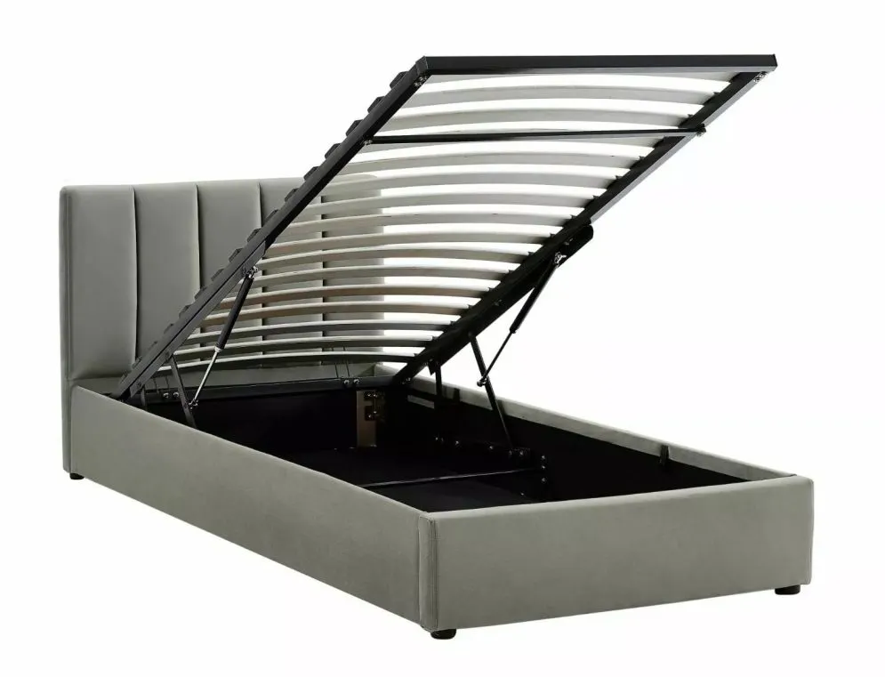 Łóżko tapicerowane MONTREAL VELVET 90x200 szare z pojemnikiem jednoosobowe I sklep meblowy MIRAT. styl GLAMOUR