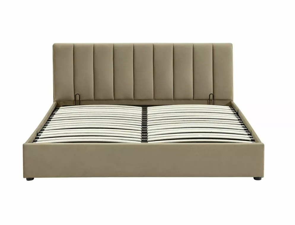 Łóżko tapicerowane MONTREAL VELVET 160x200 beżowe z pojemnikiem z podnośnikami gazowymi I sklep meblowy MIRAT. styl GLAMOUR