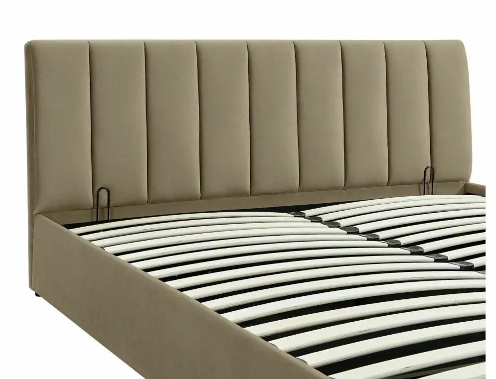 Łóżko tapicerowane MONTREAL VELVET 160x200 beżowe z pojemnikiem z podnośnikami gazowymi I sklep meblowy MIRAT. styl GLAMOUR