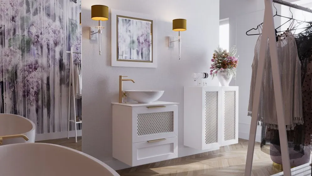 Lustro łazienkowe CHIC 80x80 cm w białej ramie ze złotym detalem | MIRAT kolekcja CHIC