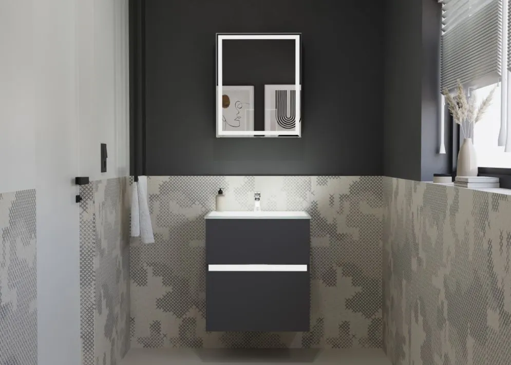 Szafka pod umywalkę NEO 60 cm czarna mat z oświetleniem LED i czujnikiem ruchu | MIRAT kolekcja NEO