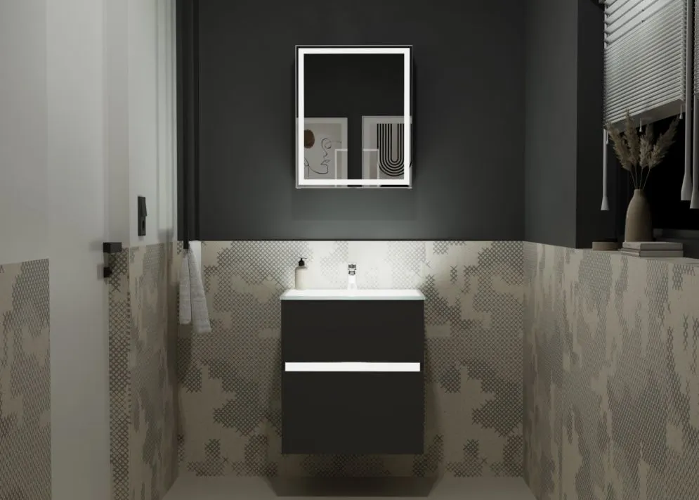 Szafka pod umywalkę NEO 60 cm czarna mat z oświetleniem LED i czujnikiem ruchu | MIRAT kolekcja NEO