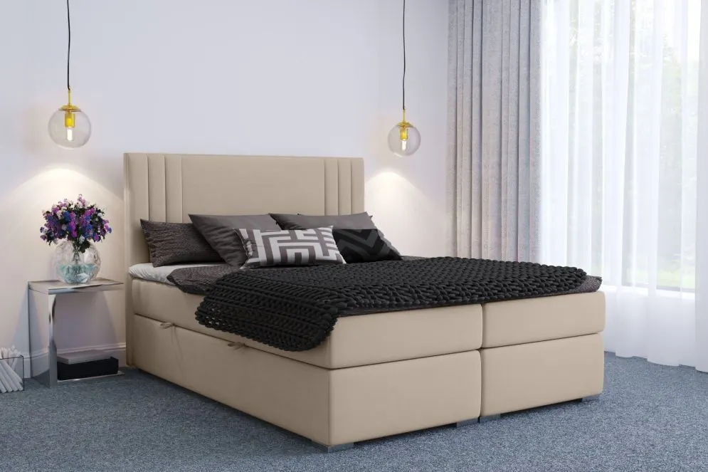 Łóżko kontynentalne MAO 140 zielone velvet z pojemnikiem do sypialni | MIRAT. styl GLAMOUR