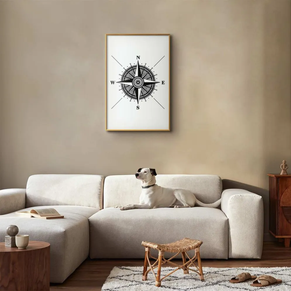 Plakat Kompas 40x60 cm z ramą złotą bez marginesu | MIRAT.