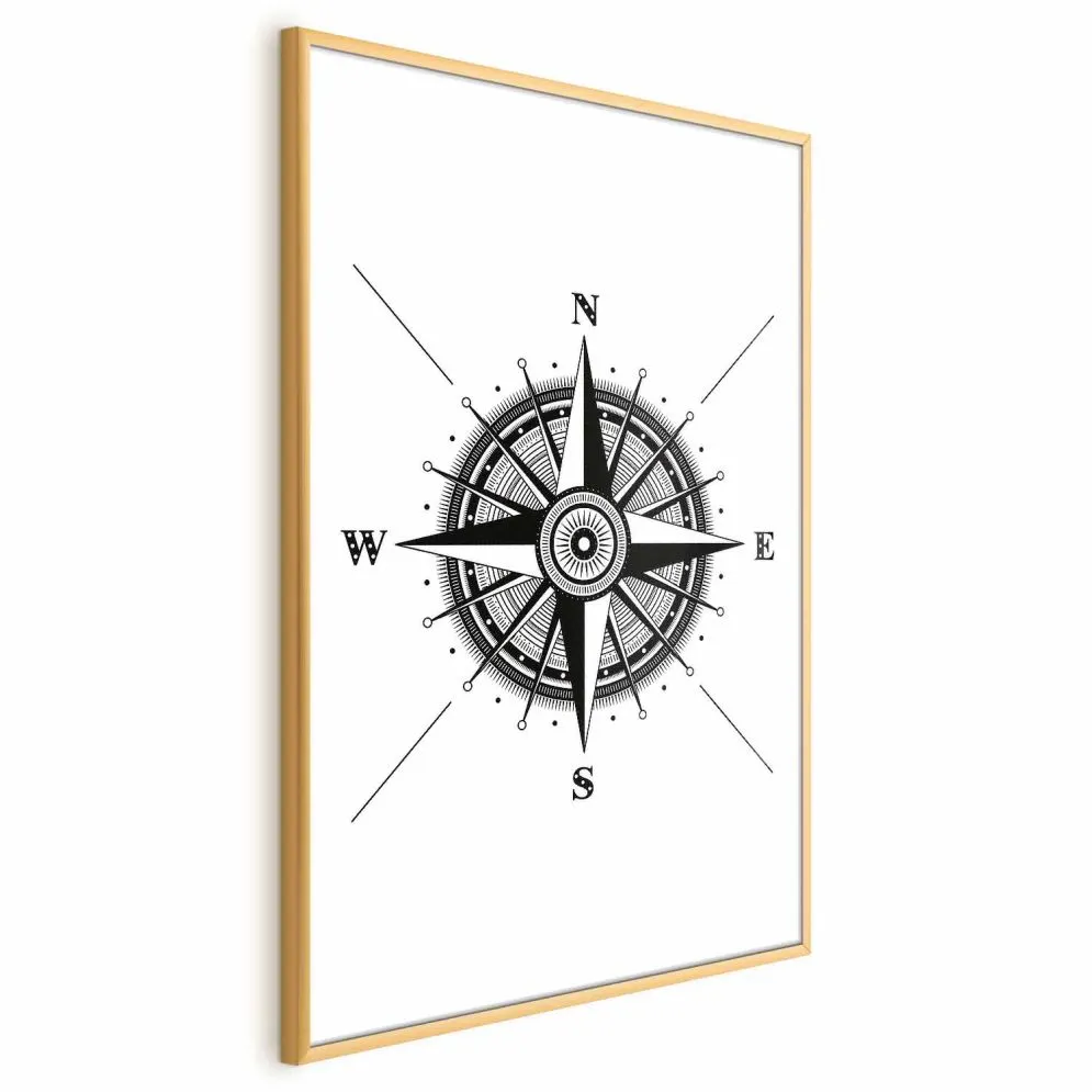 Plakat Kompas 40x60 cm z ramą złotą bez marginesu | MIRAT.