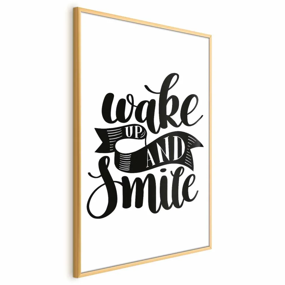 Plakat Wake up and smile 29,7x42 cm z ramą złotą bez marginesu | MIRAT.