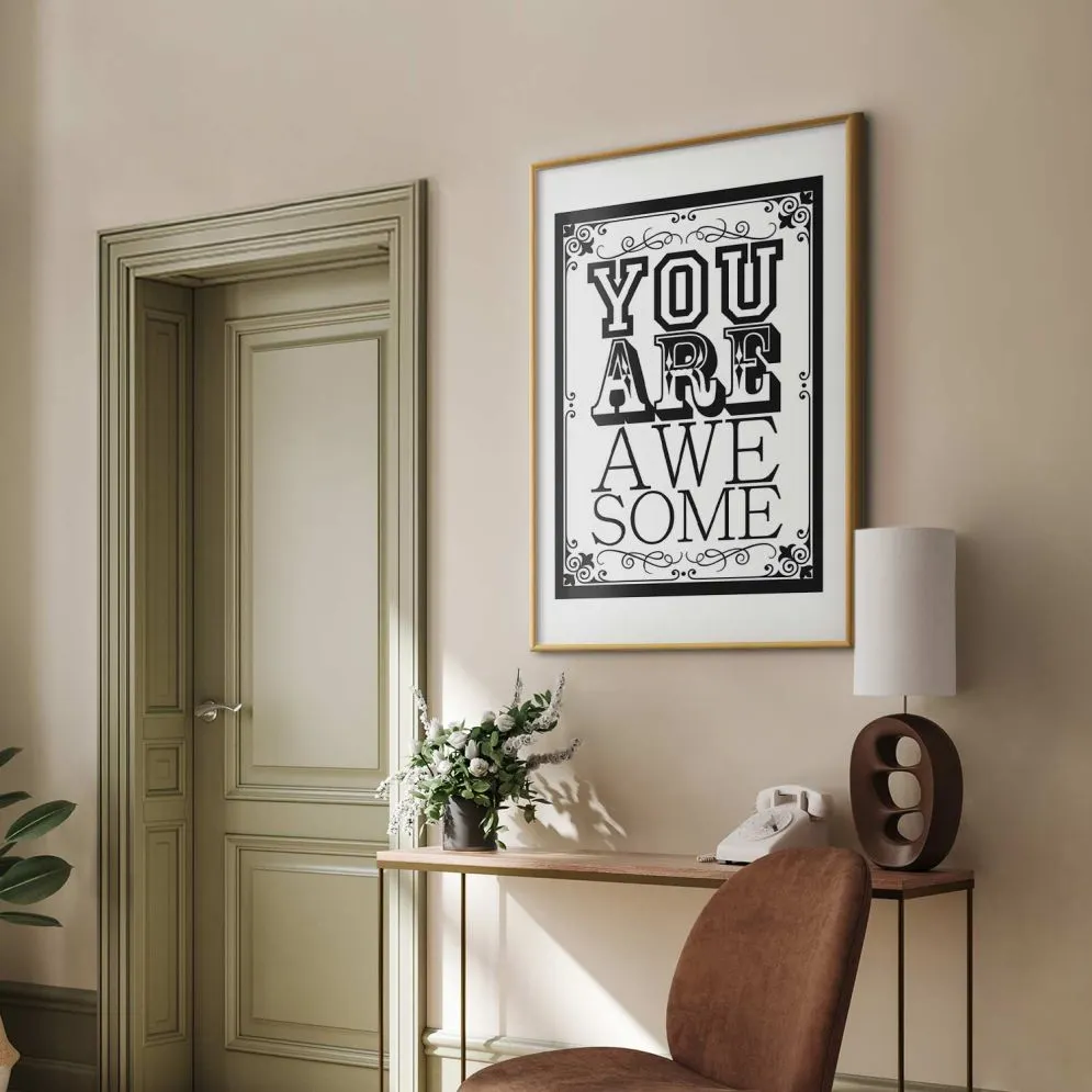 Plakat You are awesome 21x30 cm z ramą złotą bez marginesu | MIRAT.