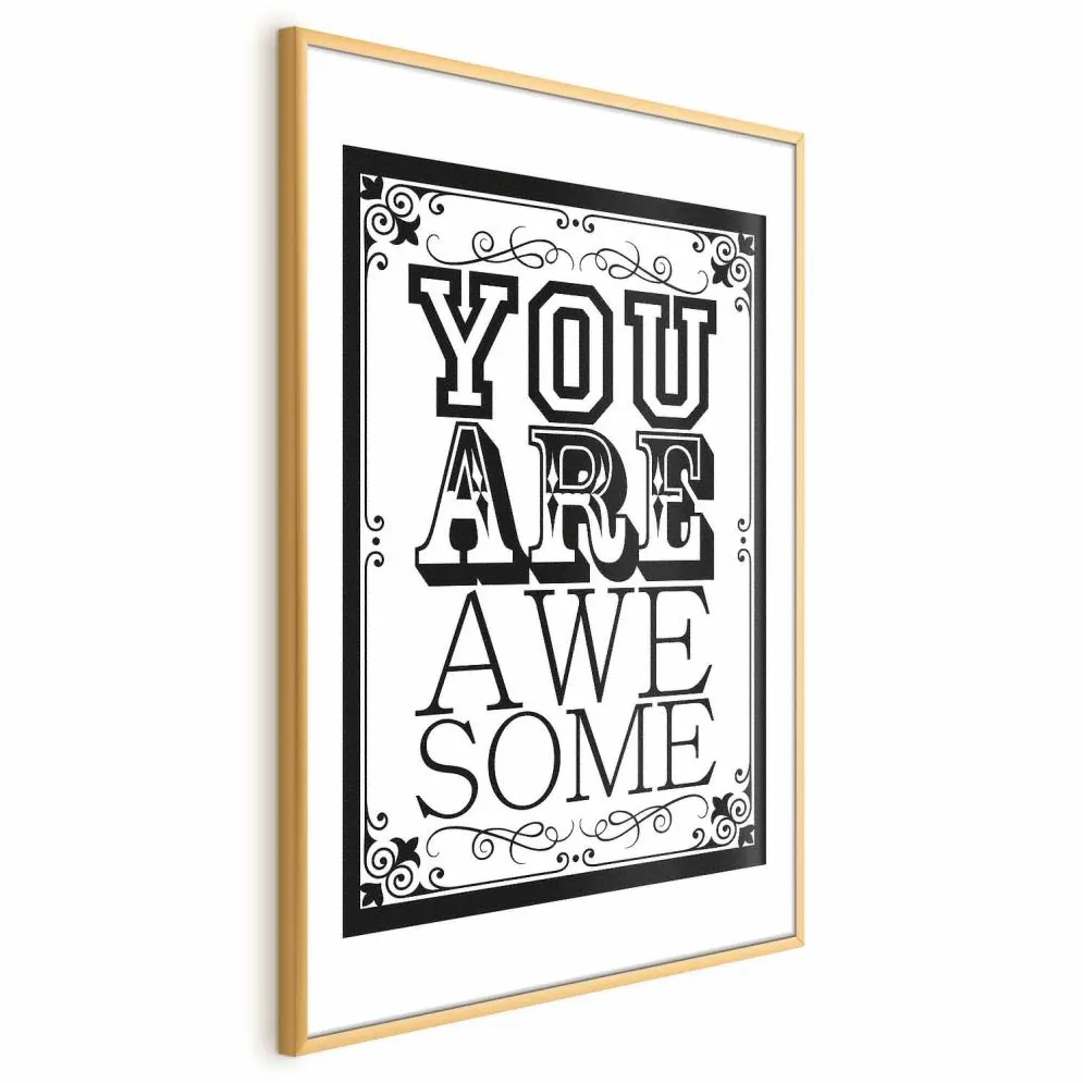 Plakat You are awesome 21x30 cm z ramą złotą bez marginesu | MIRAT.
