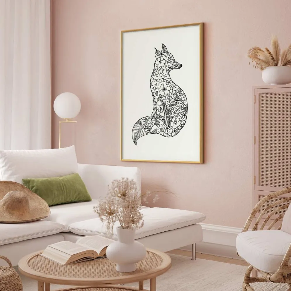 Plakat Lis w kwiaty 21x30 cm z ramą złotą z marginesem | MIRAT.