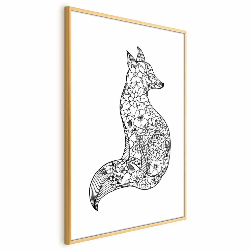 Plakat Lis w kwiaty 21x30 cm z ramą złotą z marginesem | MIRAT.
