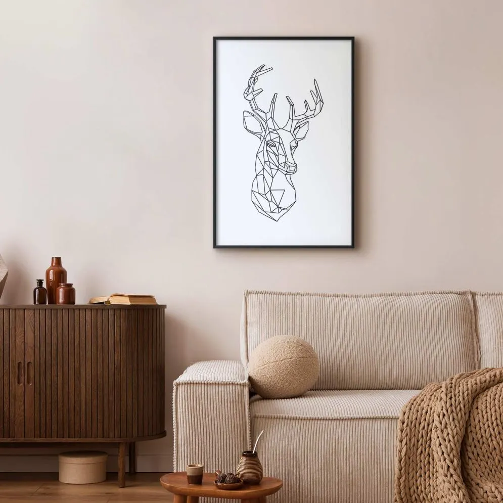 Plakat Geometryczny jeleń 29,7x42 cm z ramą czarną z marginesem | MIRAT.