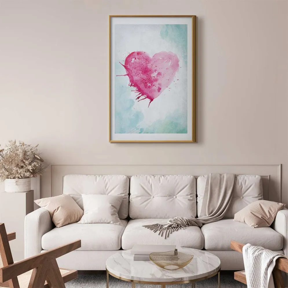 Plakat akwarelowe serce 60 x 90 cm z ramą złotą | MIRAT. kolekcja n-B-0031-ao-a
