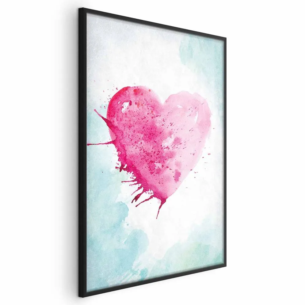 Plakat akwarelowe serce 60 x 90 cm z ramą czarną | MIRAT.  kolekcja n-B-0031-ao-a