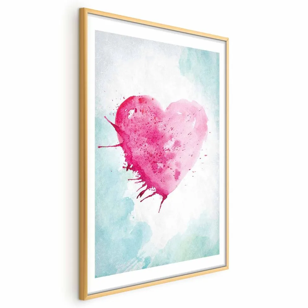 Plakat akwarelowe serce 60 x 90 cm z ramą złotą | MIRAT. kolekcja n-B-0031-ao-a
