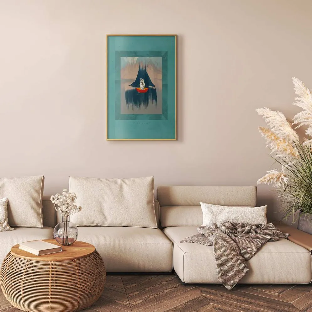 Plakat Para na łodzi 40x60 cm z ramą złotą bez marginesu | MIRAT.