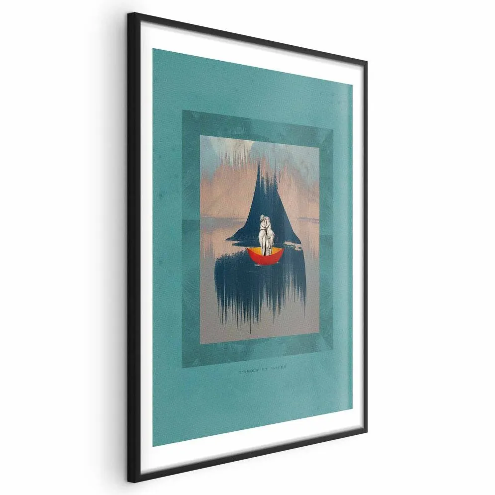 Plakat Para na łodzi 21x30 cm z ramą czarną z marginesem | MIRAT.