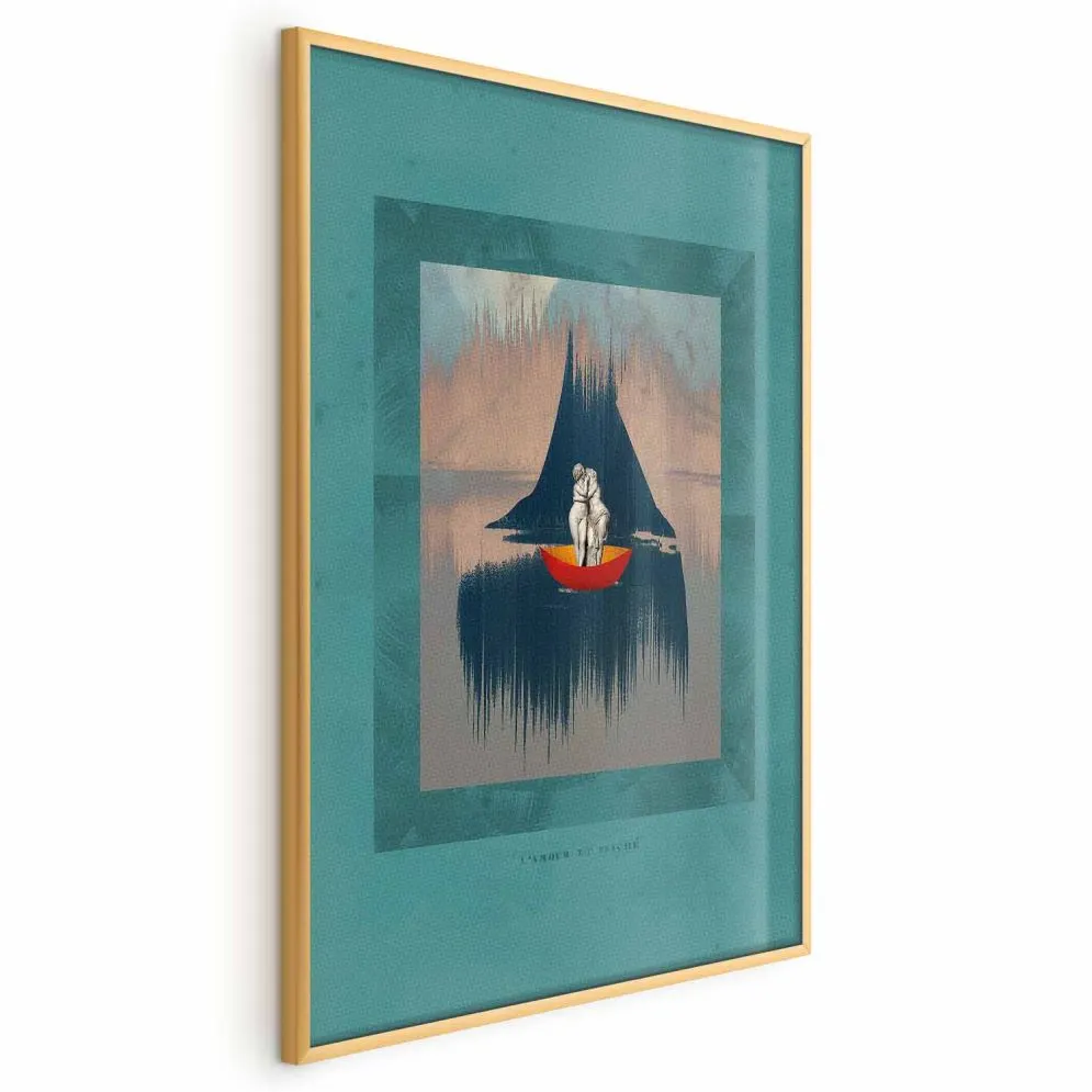 Plakat Para na łodzi 40x60 cm z ramą złotą bez marginesu | MIRAT.
