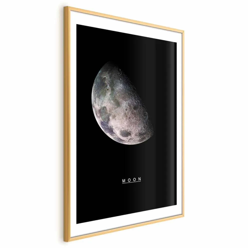 Plakat Księżyc 29,7x42 cm z ramą złotą z marginesem | MIRAT.