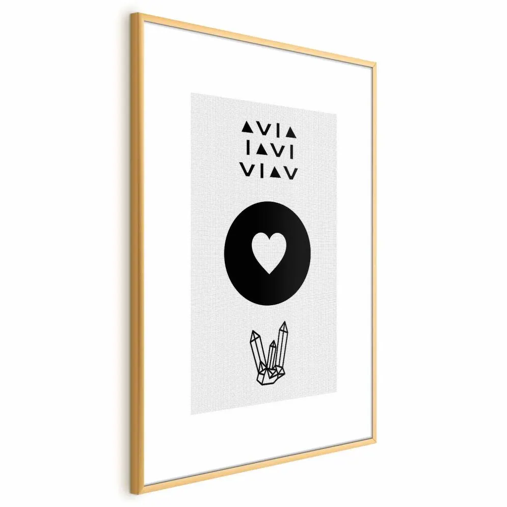 Plakat Serce i kryształty 21x30 cm z ramą złotą z marginesem | MIRAT.