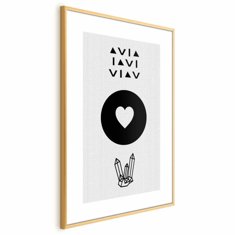 Plakat Serce i kryształty 21x30 cm z ramą złotą bez marginesu | MIRAT.