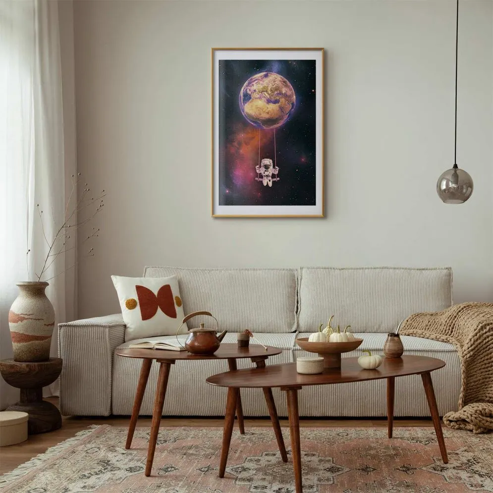 Plakat Kosmiczna huśtawka 40x60 cm z ramą złotą z marginesem | MIRAT.