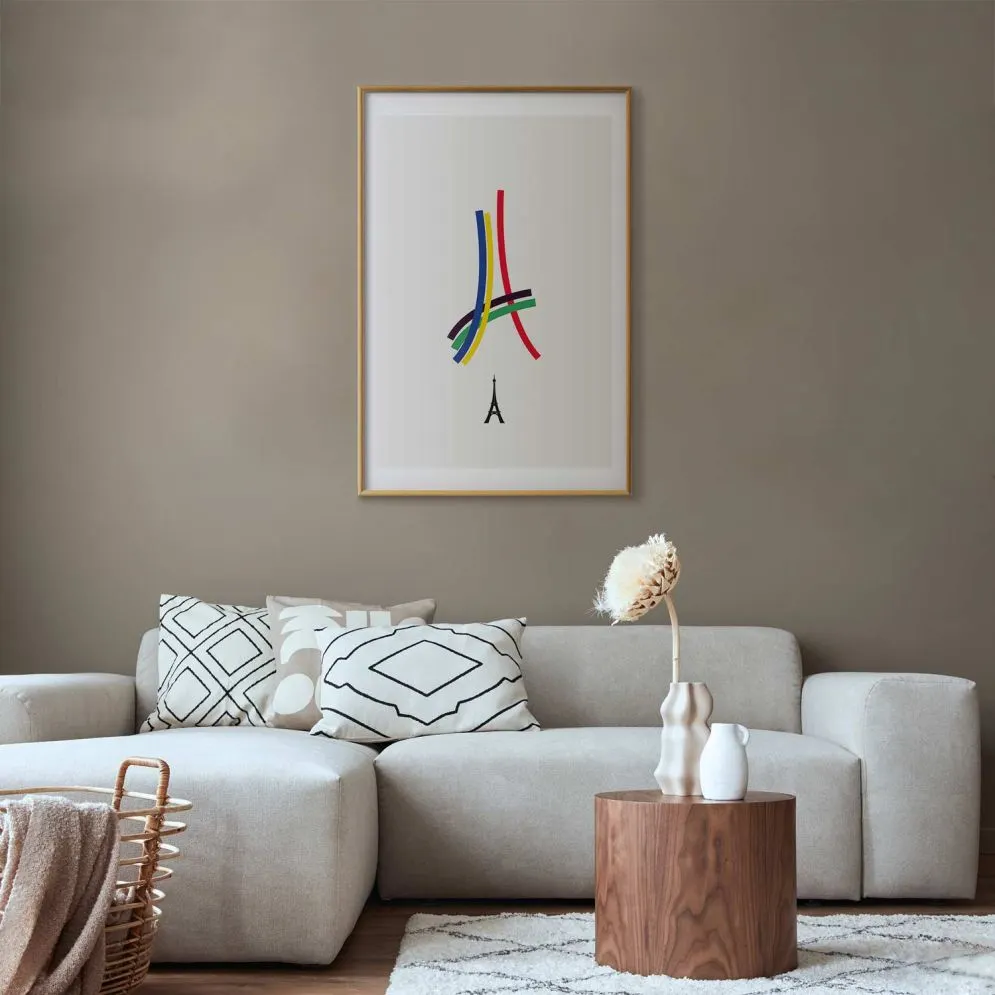 Plakat Abstrakcyjna Wieża Eiffla 21x30 cm z ramą złotą z marginesem | MIRAT.