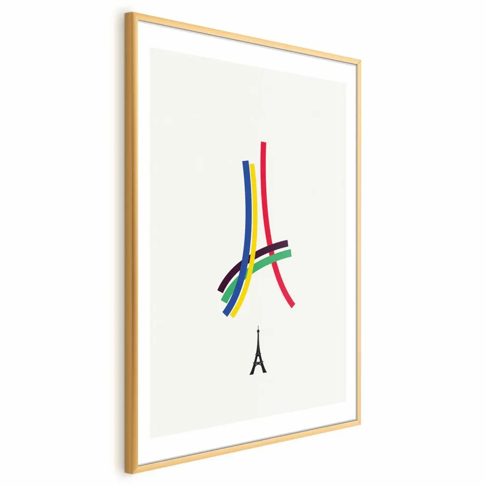 Plakat Abstrakcyjna Wieża Eiffla 21x30 cm z ramą złotą z marginesem | MIRAT.