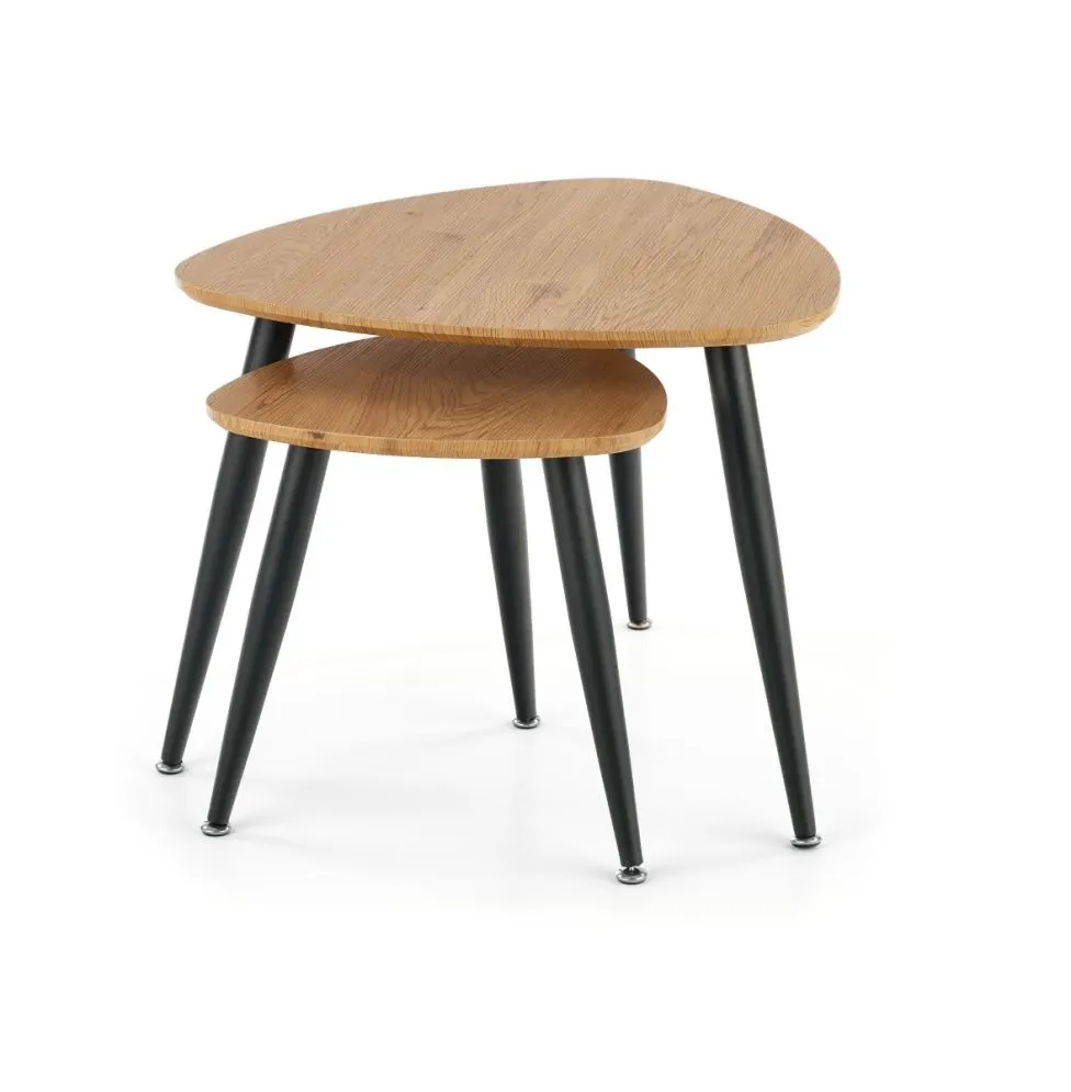 Zestaw 2 stolików kawowych NICEA 2 dąb/czarny na metalowych nogach | MIRAT. styl LOFT