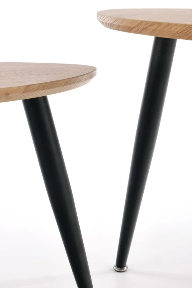 Zestaw 2 stolików kawowych NICEA 2 dąb/czarny na metalowych nogach | MIRAT. styl LOFT