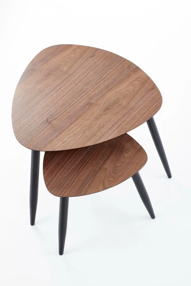 Zestaw 2 stolików kawowych NICEA 2 dąb/czarny na metalowych nogach | MIRAT. styl LOFT
