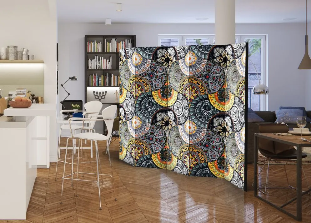 Parawan jednostronny Kwiaty 225x172 cm 5-częściowy szary | MIRAT.