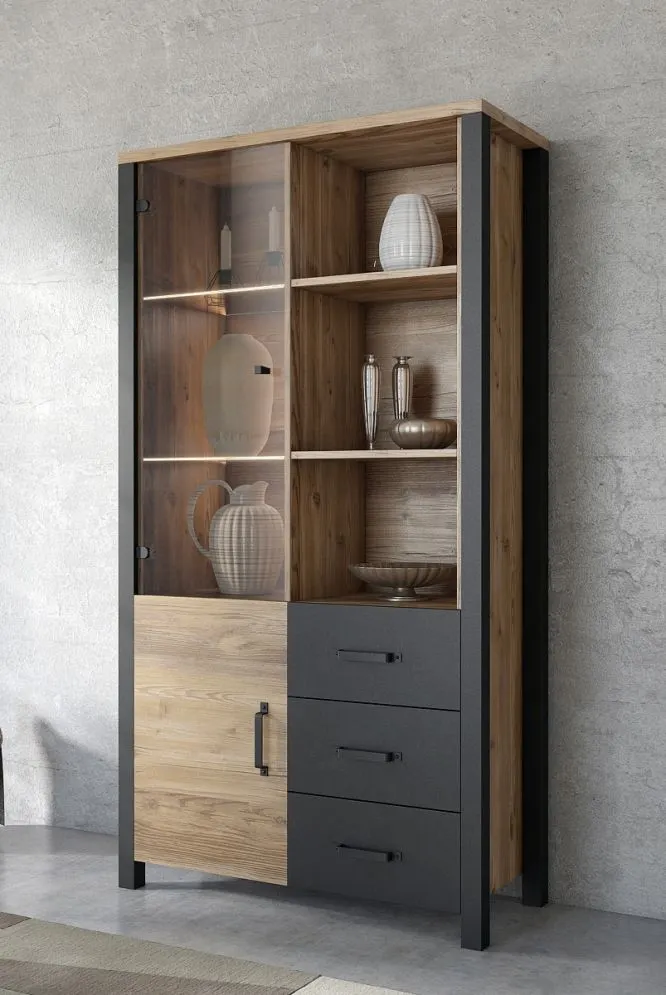 Witryna OLIN 2D3S appenzeller/czarna I sklep meblowy MIRAT. styl LOFT kolekcja OLIN