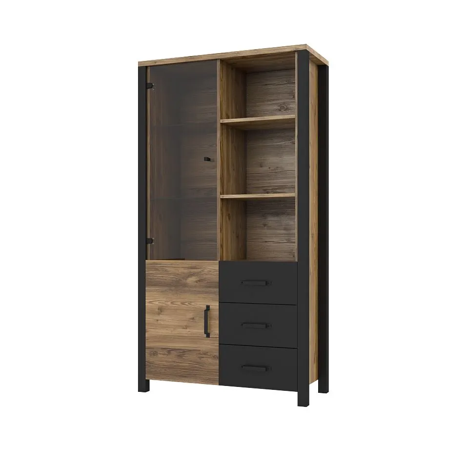 Witryna OLIN 2D3S appenzeller/czarna I sklep meblowy MIRAT. styl LOFT kolekcja OLIN