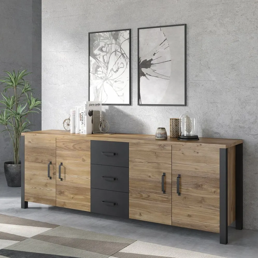 Komoda OLIN 4D3S appenzeller/czarna I sklep meblowy MIRAT. styl LOFT kolekcja OLIN